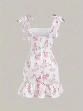 Ruffled Hem Floral Tie-Strap Mini Dress
